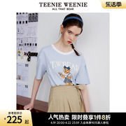 teenieweenie小熊夏季款学院风时髦印花基础款后背v领t恤女装t