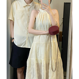 情侣装夏装2023不一样中式旗袍一裙一衣短袖，衬衫气质连衣长裙
