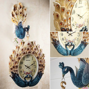 欧式双面挂钟客厅走廊时钟，静音大号两面孔雀创意，个性田园石英钟表