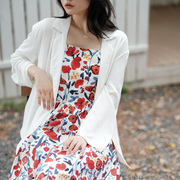 春夏季法式复古中长款薄款白色，小西装防晒衣外套，女设计感宽松西服