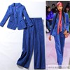 灯芯绒西装套装女韩国高端时尚气质蓝色职业OL西服两件套