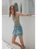 LUCENCY HTML23春夏美式复古水洗做旧粉色蓝色腰带牛仔半裙短裙