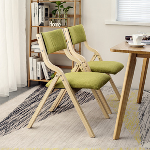 实木可折叠椅子简约现代日式家用餐椅布艺办公靠背便携会议书桌椅