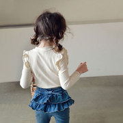 韩国童装女童纯棉t恤2024春款韩版儿童女孩蕾丝袖，t恤上衣打底衫