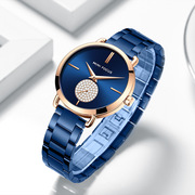 钢带机芯简约士水钻石英手表0222l女时尚精钢金色，玫瑰金国产(金国产)腕表