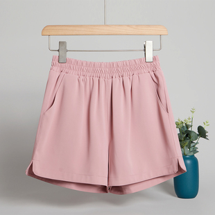 西装短裤a字版女小众设计感雪纺，夏季外穿粉色薄款休闲阔腿热裤潮