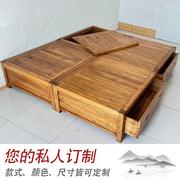 老榆木床纯实木榻榻米，床全实木双人床箱体床，卯榫v卯1.8米落地