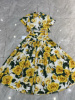 欧美时尚女神d家，同款棉布印花黄玫瑰，短款衬衣大摆半身长裙套装