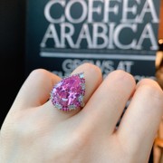 在逃公主水滴形粉色宝石，开口可调节戒指奥地利水晶锆时尚女食指环