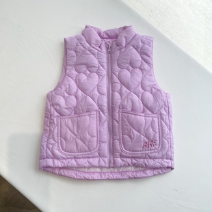 100-155韩系女童，粉紫色绗缝，爱心夹棉马甲背心