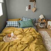 高档ins复古卧室水洗棉，1.51.8米床单四件套，纯色被套纯棉床笠三件
