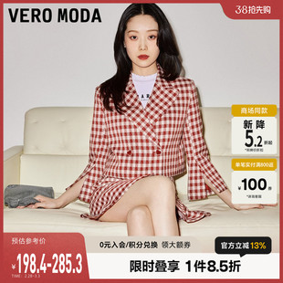 Vero Moda西装外套2023春夏翻领双排扣七分袖短款