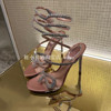 粉色蛇形缠绕水钻透明夏季凉鞋女2023欧美性感露趾罗马高跟鞋