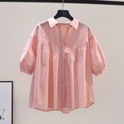 孕妇衬衫夏季设计感粉红色娃娃，衫女减龄洋l气，上衣宽松遮肚百搭衬