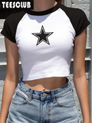 Y2K Star Crop Top Tshirt 夏季时尚个性五角星露脐装T恤短装女