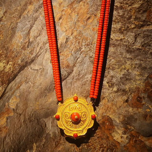 藏式嘎乌盒珊瑚镂空项链，西藏藏族民族风，手工小众时尚复古吊坠