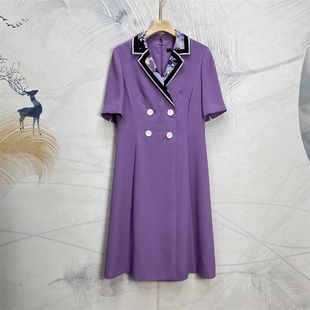 sz家高级定制职业西装连衣裙，夏通勤(夏通勤)短袖，紫色气质双排扣显瘦中长裙