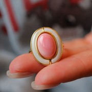 粉红公主纯银镀金海水白贝，胭脂螺戒指，简约指环520礼物送女友