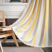 美式复古窗帘穿杆黄色条纹色织白须撞色厨房帘日式风格客厅半遮光