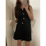 bluepops2024夏季韩名媛(韩名媛，)小香风马甲，+百褶半身裙套装女两件套