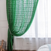 钩针窗帘棉线墨绿色复古美式乡村镂空编织布艺落地窗纱飘窗可定制