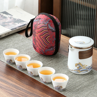 旅行茶具便捷式快客杯一壶五杯功夫茶壶泡茶套装，户外小套定制logo