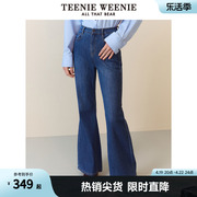 TeenieWeenie小熊春装季宽松牛仔裤喇叭裤长裤美式复古时髦深蓝色