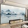新中式抽象意境山水电视，背景墙壁纸水墨客厅，沙发墙布酒店无缝壁画