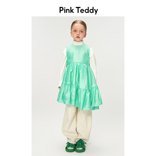 pinkteddy童装女童无袖连衣裙夏装，简约儿童春秋，绿色百搭背心裙子