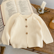 韩版童装婴儿针织开衫小童外套新生儿宝宝毛衣棉纱线洋气上衣套装