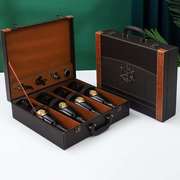 红酒礼盒葡萄酒拉菲盒手提定制黑色包装盒四支通用瓶装皮盒红酒4