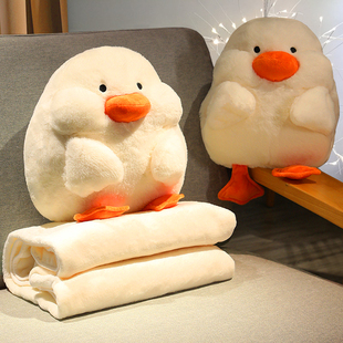 二合一小鸭子暖手抱枕被子两用办公室午睡毯子枕头，毛毯汽车用靠枕