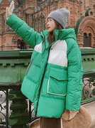 绿色设计感好看中长款羽绒服女2022冬季宽松加厚时尚连帽外套