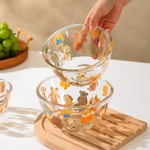 川岛屋可爱透明玻璃碗，家用耐高温蔬菜沙拉，碗高颜值酸奶燕麦水果碗