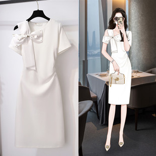 高定设计感名媛白色，连衣裙女夏季2023法式轻奢小礼服修身裙子