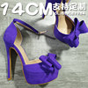 14CM紫色鱼嘴单鞋蝴蝶结高跟鞋细跟磨砂皮露趾气质百搭优雅手工鞋