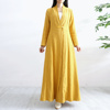 新中式高端长袖亚麻外套女国风，黄色棉麻开衫长，外套文艺复古中长款