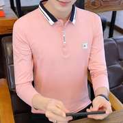 秋季男士长袖T恤韩版学生翻领POLO衫青年打底衫潮流男装纯色上衣