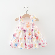 婴儿女童夏季雪纺蛋糕连衣裙，小宝宝洋气童装，无袖吊带公主裙子