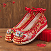 原创古风中式新娘，秀禾婚鞋民族风绣花鞋女内增高红色复古汉服鞋子