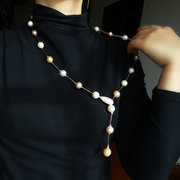 天然巴洛克异形珍珠项链超长款毛衣链单层双层混彩生日礼物