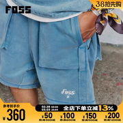 foss潮牌男款裤子，2024春季运动休闲高街风格，水洗宽松针织短裤