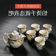 YC青花瓷双层杯茶具套装隔热陶瓷功夫整套茶具家用大号