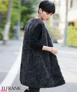 日本海外直邮2023冬女装圆领休闲时尚羊绒卷毛中长款马甲外套