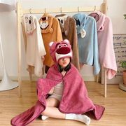 草莓熊卡通(熊卡通)儿童，浴巾连帽披肩浴袍斗篷，婴儿洗澡吸水宝宝速干超柔软