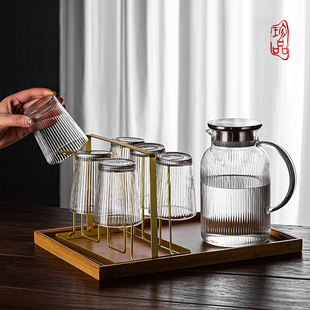 日式凉水壶玻璃耐高温冷水壶客厅，待客杯子凉水杯家用套装茶壶水具
