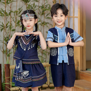 儿童三月三民族服装演出服，新疆少数壮族，男女童异域风情傣族舞蹈服