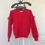 红色短款小巧针织衫女百搭韩版宽松小个子毛线，衫长袖套头毛衣