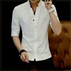 春夏男士薄款衬衫修身7分袖寸衫中国风复古立领衬衣休闲白衬衣