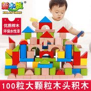 木制儿童积木拼装玩具，益智力开发1-3-6周2岁实木质宝宝木头幼儿园